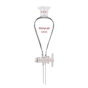 قمع فصل مخروطي الشكل من زجاج البورسليكات من ستوني لاب 60 مل مع وصلات 19/26 ومحبس PTFE، 60 مل
