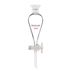 قمع فصل مخروطي الشكل من زجاج البورسليكات من ستوني لاب 60 مل مع وصلات 19/26 ومحبس PTFE، 60 مل