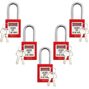 Lockout Tagout Locks, 5 Red Loto Lock Set, Safety Locks Keyed Different, 2 Keys per Locks, OSHA Compliant, Different Numbers for Lock Out Tag Out Station and Devices