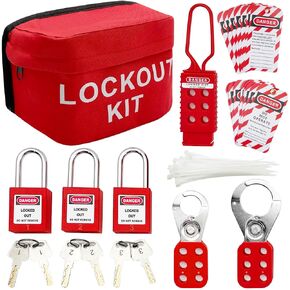 JOJOMARK Lockout Tagout Kit - Clamp-On Circuit Breaker Lockout, Group Lockout Hasps, Lockout Tag, Universal Multi- Pole Breaker with Pocket Bag (Blue Bag kit)