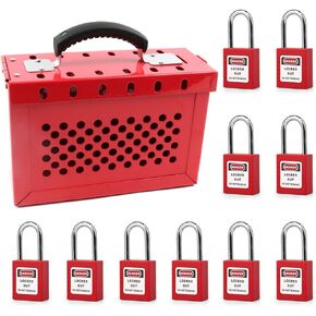 Lockout Tagout Lock Box Kit Portable Safety Padlock Box Loto Box with 10 Loto Locks for Lock Out Tag Out Station