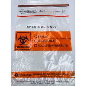 Double Zipper Specimen Bags with Pre-Packaged Absorbent Pads - 6x9 inches / 3-Wall /100 Bags, Latex free