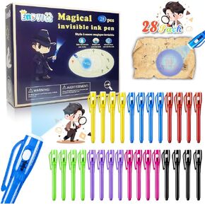 Invisible Ink Pen,28 PCS Upgraded Spy Invisible Ink Pen with UV Light Magic Marker for Secret Message Escape Room and Kids Christmas Goodies Bags Toy,Spy Pen Party Favors for Kids 8-12