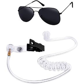 Cosplay Toy Spy Earpiece Headphones and Sunglasses,Spy Costume Men in Black Costume Accessories Fake Ear Piece and Sunglasses Secret Service Security Guard Ear Piece Costume Accessory Kit Spy Stuff