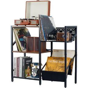 حامل تسجيل فينيل ثلاثي الطبقات، حامل تسجيل كبير يصل إلى 150 ألبومًا، حامل قرص دوار أسود مع خزانة استريو لتخزين السجلات، رف طاولة مشغل التسجيلات لغرفة النوم وغرفة المعيشة in Kuwait