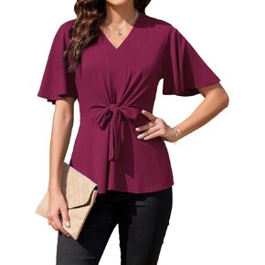 Womens Cute Peplum Tops Summer Dressy Casual Blouse Short Sleeve Shirts V Neck Flowy Tunic