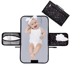 Bebamour Portable Changing Mat for Newborn Boys and Girls, Nappy Changing Mat Travel Baby Change Mat with Wipe-Pocket (White)