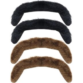 4 Pcs 60s 70s Self Adhesive Fake Short Brown Mustache Black Handlebar Mustache Cop Mustache Novelty False Facial Hair Detective Costume Sonny Bono TV Star Villaine Mustache Halloween Costume