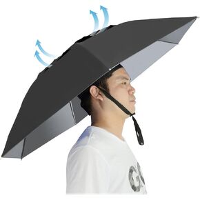 NEW-Vi Umbrella Hat Folding Adjustable Sun Rain Cap, 37.4" UPF 50+ UV Protection Large Hands Free Umbrellas, 7-Ribs Waterproof Headwear for Fishing Gardening Golf Sunshade Outdoor