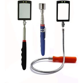 Inspection mirror telescoping with light Square Mirror Tool for Checking Vehicle,machinist tools, Observing Eyelashes Mouth and Other Small Parts Extended 20 lbs Magnetic Telescoping Pick Up Tool