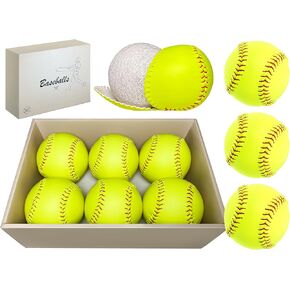 6 Pack Sports Practice Softballs - 12-Inch Official Size and Weight Slowpitch Softball, Unmarked & Leather Covered Training Ball for Games, Practice and Training