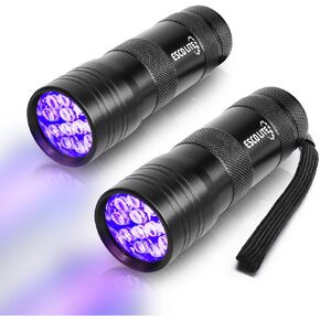 Escolite Black Light Flashlight, 12LED 395nm UV Handheld Black Light Mini, Dogs Urine Detector for Dry Urine Stains, Bed Bugs, Scorpions(2 Packs)