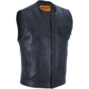 SOA Men’s Motorcycle Leather Vest with Concealed Carry Pockets, Biker Vest Black