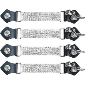 Dream Apparel 4PCS Bling Crystal Motorcycle Vest Extenders for Women Biker with Faux Leather Ends and Rhinestone Chains