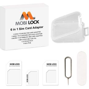 6 in 1 Sim Card Adapter Kit (Micro, Nano and Standard Sim) Compatible with All iPhones (15, 14, 13, X, Pro and All iPhone Series), Samsung, HTC, and All Other Android Smartphone Devices - by Mobi Lock