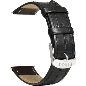 BUREI Leather Watch Bands,Ultra-Soft Genuine Leather Watch Strap 16mm 18mm 20mm 22mm Flat Thin Watch Band Classic for Men and Women