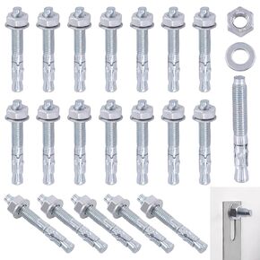 Swpeet 24Pcs 1/2" x 4" | 3/8" x 2-3/4" | 3/10" x 3-1/2" Zinc Plated Heavy Duty Wedge Anchor Assortment Kit, Wedge Anchor Fastener Perfect for Cement and Concrete Structural Anchorage Only