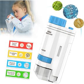 Microscope for Kids and The Miniscope Pocket Handheld for Children Portable Talking Science Gadgets with 4pcs Slides 80x-200x (Blue)