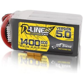 TATTU R-Line Version 5.0 6S Lipo Battery 22.2V 150C 1400mAh Lipo Battery Pack with XT60 Plug for Racing