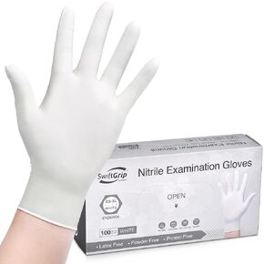 Disposable Nitrile Exam Gloves, 3-mil, Small, Box of 100, White Nitrile Gloves Disposable Latex Free for Medical, Cleaning, Cooking & Esthetician, Food-Safe, Powder-Free, Non-Sterile