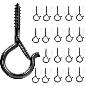 30 PCS Screw in Light Hooks for Outdoor String Lights, Windproof Q Hanger Hooks Safety Buckle, Eye Hooks Cup Hook for Hanging Plants, Christmas Lights & Patio Lights, 2.2 Inches, Black