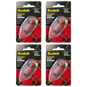 Scotch Double Sided Adhesive Roller, 7 mm x 8 m, Red, 4 Pack