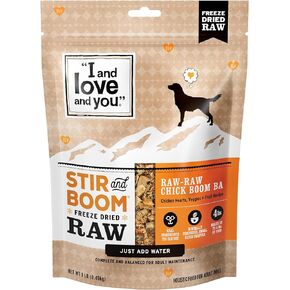 "I and love and you" Stir and Boom Dehydrated Freeze Dried Raw Dog Food, Raw Raw Chick Boom Ba, Chicken Recipe, Grain Free, No Fillers, Real Meat, 1 lb Bag