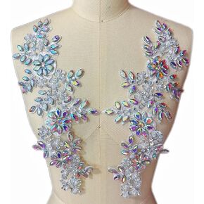1 Pair Rhinestones Lace Applique Accessories Handsewing Glass Beads Stones Trim Patches for DIY Girl Wedding Dress Decorations
