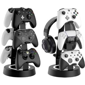 Game Controller Holder 3 Tier-Universal Headphone Stand for Desk, Aluminum Controller Stand Headset Holder Desk Storage Organizer Compatible with Xbox PS4 PS5 Switch PC Gaming Accessories(Black)