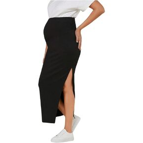 Women's Maternity Long Skirt High Waist Split Thigh Pregnancy Casual Bodycon Skirts
