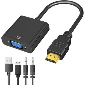Gold-Plated HDMI to VGA Adapter 1080P Video Converter Male to Female with 3.5mm Audio Port and miniUSB to USB port for PC, Laptop, DVD, Monitor, Projector, HDTV, Chromebook, Raspberry Pi and More