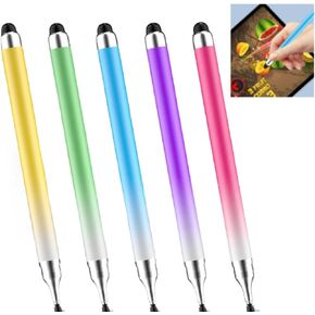 Universal 2 in 1 Stylus Pens for Touch Screens - Compatible with iPad, iPhone, Android, Microsoft Tablets, Phones, Surface - Pack of 5 in Blue, Green, Pink, Purple, Yellow
