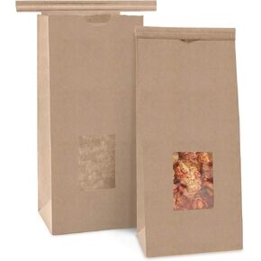 FMP Brands 75 حزمة أكياس مخبز مع نافذة، 9.5 × 6 × 2.8 بوصة أكياس مخبز ورقية بنية مع قفل ربط من القصدير لملفات تعريف الارتباط، 1 رطل (16 أونصة) أكياس ورق كرافت ممتازة لتخزين المواد الغذائية، والتعبئة، والإخراج in Kuwait