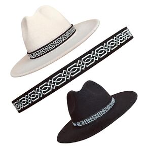 Celtic Knot Cowboy Hat band, Hatband for Fedora Western Panama hats, Handmade Adjustable size for Men and Women. (Black Cream)