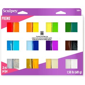 Sculpey Premo 24 Color sampler of Polymer Oven-Bake Clay, Non Toxic 1.5 lbs., Great for jewelry making, holiday, DIY, mixed media and more. Premium clay Great for clayers and artists.