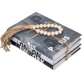 City Inspired Decorative Books - Hardcover Decorative Books Set for Coffee Table/Bookshelf Décor - Lightweight Stack of Books with Minimalist Garland for Office/Home Décor - Set of 3