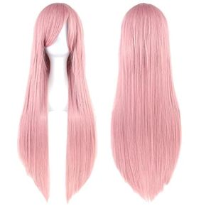 80cm Long Straight Natural Hair Cosplay Wigs with Bangs Colorful Halloween Costume Party Wig for Girl (Violet)