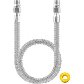 Universal Industrial Grade Compressor Jumper Hose 1/2" NPT Male x 48" Length, 750°F, 450 PSI, Flexible Whole Body Stainless Steel Metal Hose, Both Sides Fittings Rotate Freely and Sealing Tape