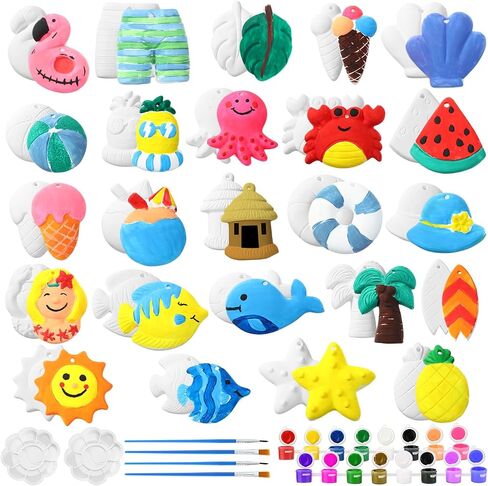 Syhood 24 Pcs Easter Painting Kit for Adults Easter Crafts Ready to Paint Your Own Ceramic DIY Unpainted Easter Bunny Egg Ceramics Easter Ceramics to Paint Easter Ornaments Crafts Gifts for Adults in Saudi Arabia