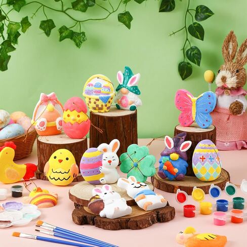 Syhood 24 Pcs Easter Painting Kit for Adults Easter Crafts Ready to Paint Your Own Ceramic DIY Unpainted Easter Bunny Egg Ceramics Easter Ceramics to Paint Easter Ornaments Crafts Gifts for Adults in Saudi Arabia