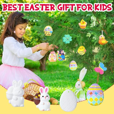 Syhood 24 Pcs Easter Painting Kit for Adults Easter Crafts Ready to Paint Your Own Ceramic DIY Unpainted Easter Bunny Egg Ceramics Easter Ceramics to Paint Easter Ornaments Crafts Gifts for Adults in Saudi Arabia