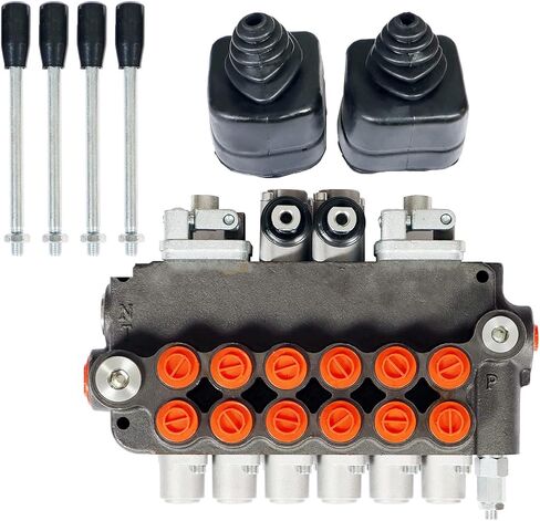 صمام التحكم الاتجاهي الهيدروليكي 6 بكرة 21 GPM 2 عصا التحكم 3625 PSI SAE منافذ صمام هيدروليكي قابل للتعديل مزدوج التمثيل مناسب لوادر الجرارات الصغيرة in Kuwait