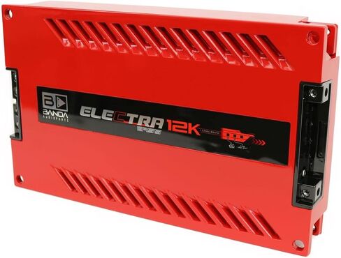 Banda Electra 1-Channel Vehicle Audio Bass Amp - 12600W Mono Bass Amp عالي الطاقة مع مرشح دون سرعة الصوت وفلتر تمرير منخفض مستقر عند 0.5Ohm، مؤشرات LED، تخصص الصوت الأحمر - BANDA 12K.5OHMRED in Kuwait