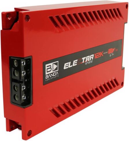 Banda Electra 1-Channel Vehicle Audio Bass Amp - 12600W Mono Bass Amp عالي الطاقة مع مرشح دون سرعة الصوت وفلتر تمرير منخفض مستقر عند 0.5Ohm، مؤشرات LED، تخصص الصوت الأحمر - BANDA 12K.5OHMRED in Kuwait