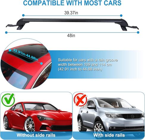 قضبان متقاطعة لرف السقف العالمي، قضبان متقاطعة من الألومنيوم قابلة للقفل مقاس 48 بوصة مع إطار نافذة قابل للتمديد ومفتاح مزدوج، مجموعة قضبان متقاطعة للأمتعة على السطح لشاحنات السيارات ذات السقف العاري، 165 رطلًا بحد أقصى in Kuwait