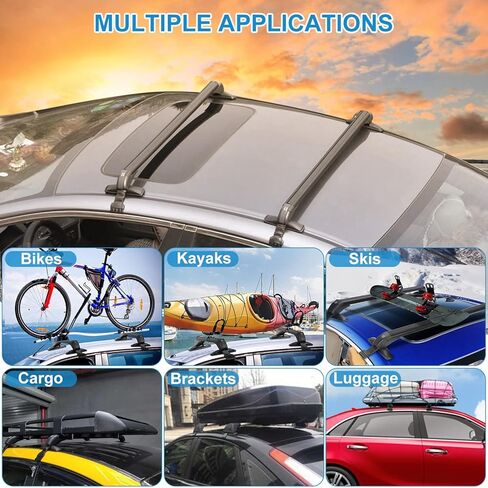 قضبان متقاطعة لرف السقف العالمي، قضبان متقاطعة من الألومنيوم قابلة للقفل مقاس 48 بوصة مع إطار نافذة قابل للتمديد ومفتاح مزدوج، مجموعة قضبان متقاطعة للأمتعة على السطح لشاحنات السيارات ذات السقف العاري، 165 رطلًا بحد أقصى in Kuwait