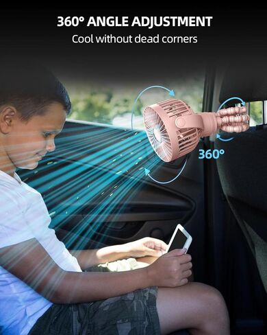 مروحة عربة الأطفال، قابلة لإعادة الشحن بمنفذ TYPE-C، 2000 مللي أمبير، قابلة للدوران 360 درجة، 3 سرعات، حامل ثلاثي مرن، مشبك في أي مكان لراحة الطفل - متينة وسهلة التنظيف، أسود in Saudi Arabia