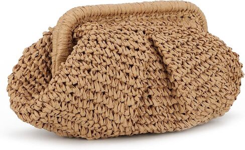 Straw Dumpling Clutch Bag Woven Straw Tote Straw Clutch Purse for Women Summer Beach Bag Wicker Clutch in Saudi Arabia