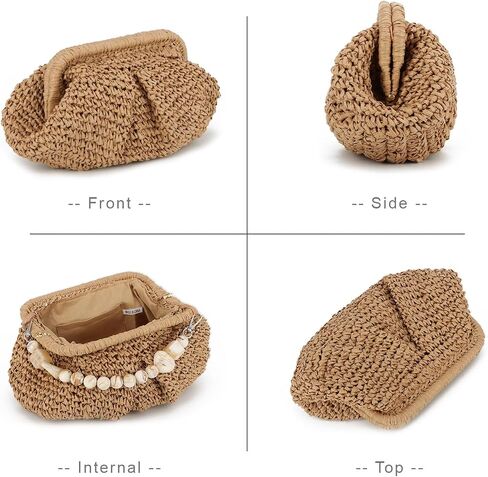 Straw Dumpling Clutch Bag Woven Straw Tote Straw Clutch Purse for Women Summer Beach Bag Wicker Clutch in Saudi Arabia