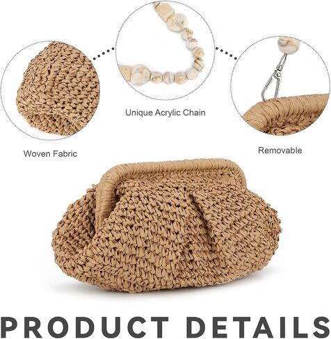Straw Dumpling Clutch Bag Woven Straw Tote Straw Clutch Purse for Women Summer Beach Bag Wicker Clutch in Saudi Arabia